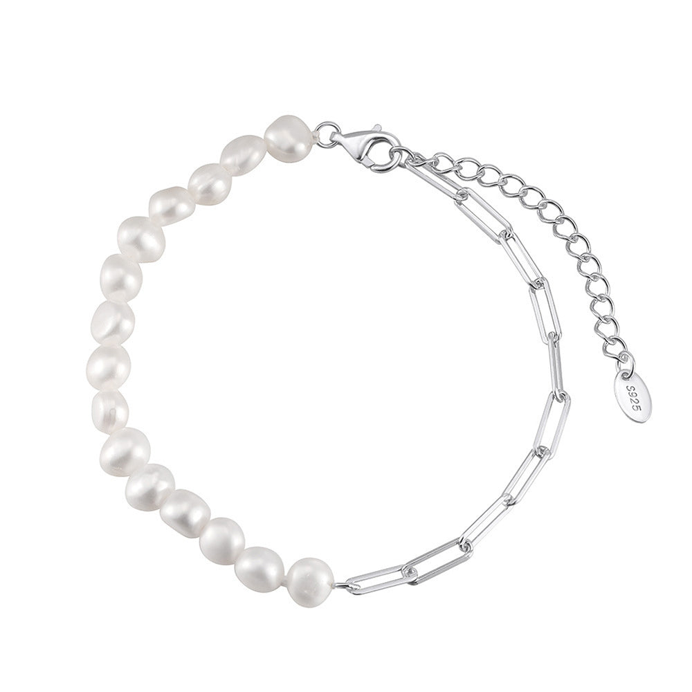 925 Sterling Silver Pearl Bracelet Fashion Jewelry Gift for Women Girls