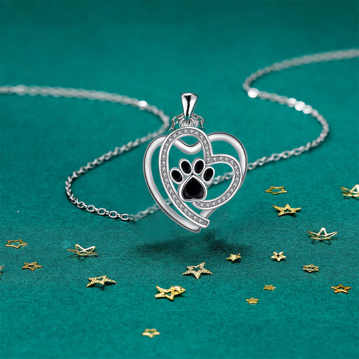 Copper With Silver Plated Heart Paw Pendant Necklace