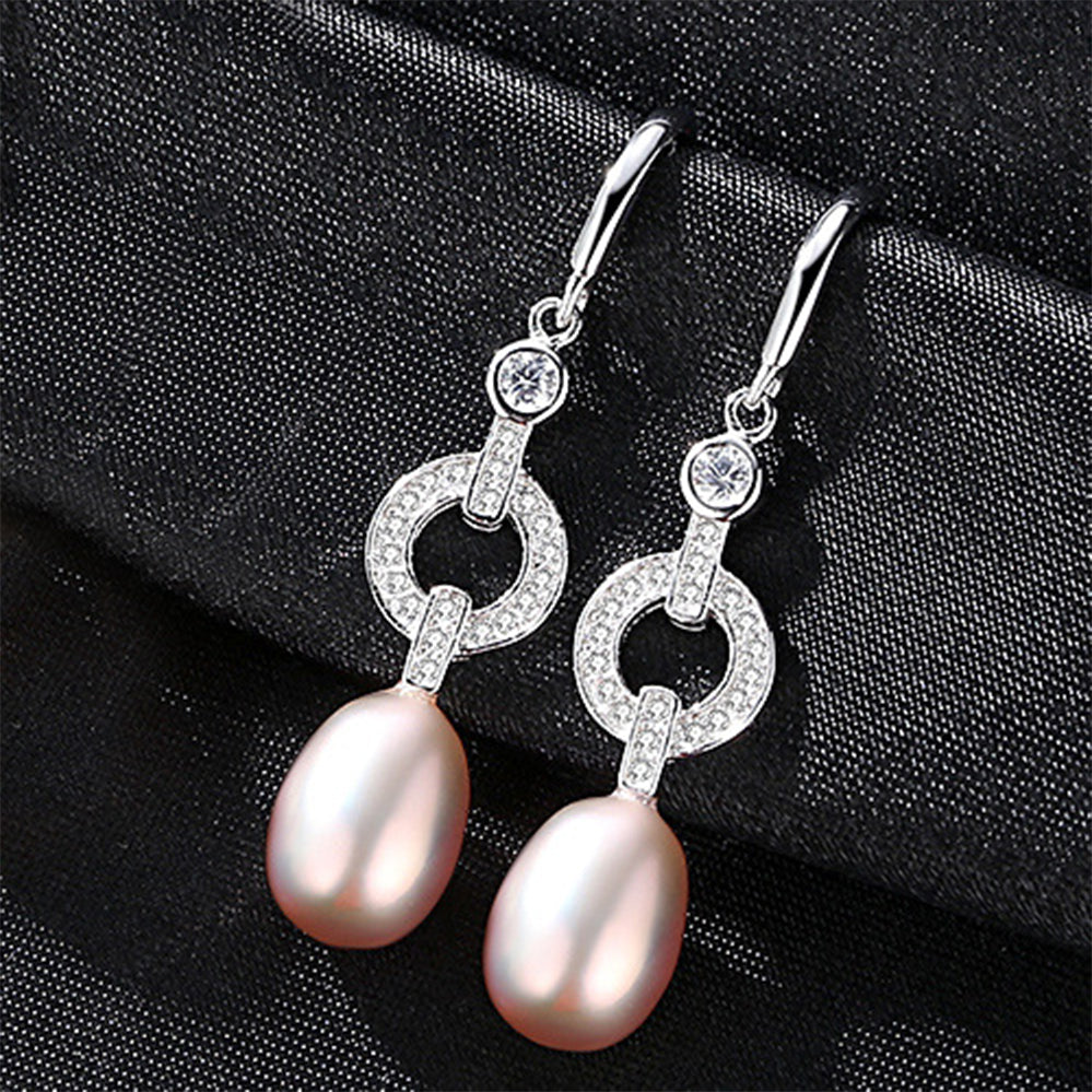925 Sterling Silver Natural Pearl Drop Hook Earrings Fashion Jewelry Gift for Women Girls