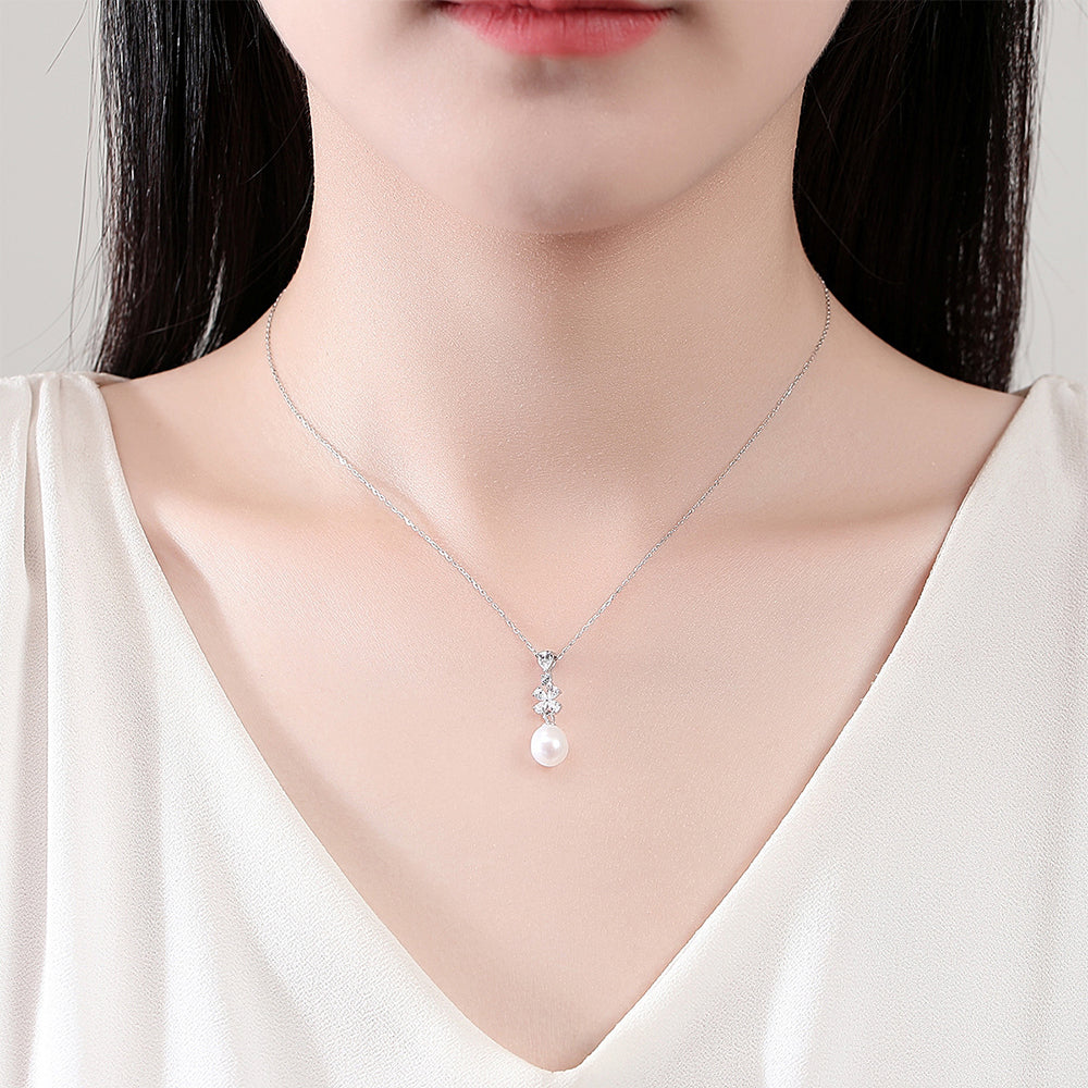 925 Sterling Silver Natural Pearl Drop Necklace Fashion Jewelry Gift for Women Girls
