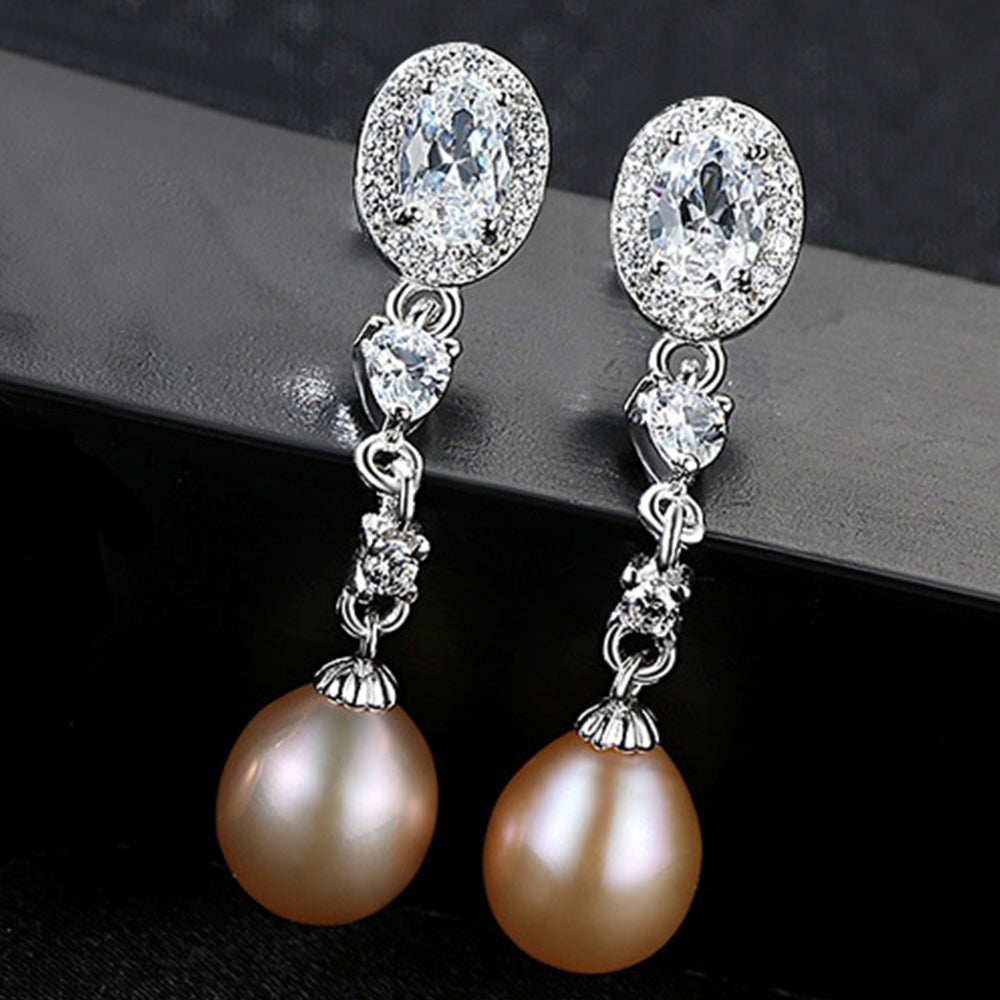 925 Sterling Silver Natural Pearl Drop Earrings Fashion Jewelry Gift for Women Girls