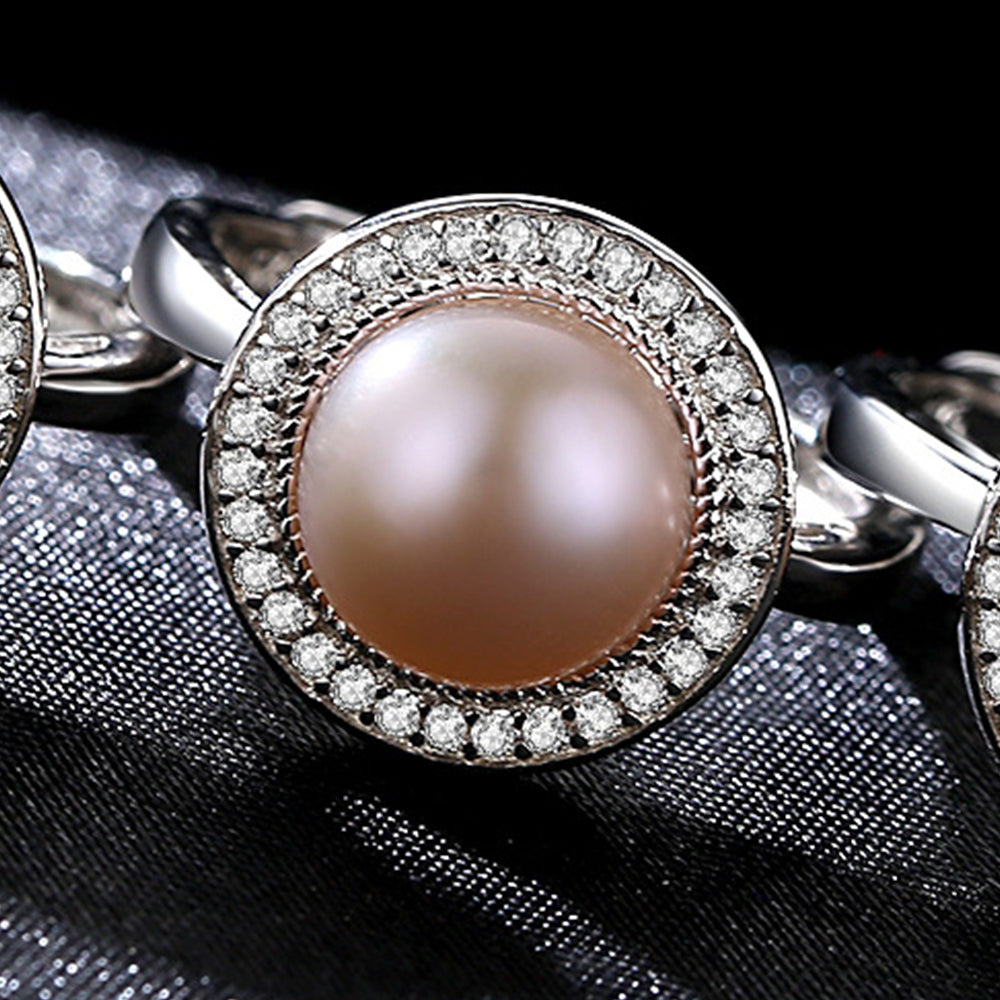 925 Sterling Silver Natural Pearl Ring Fashion Jewelry Gift for Women Girls