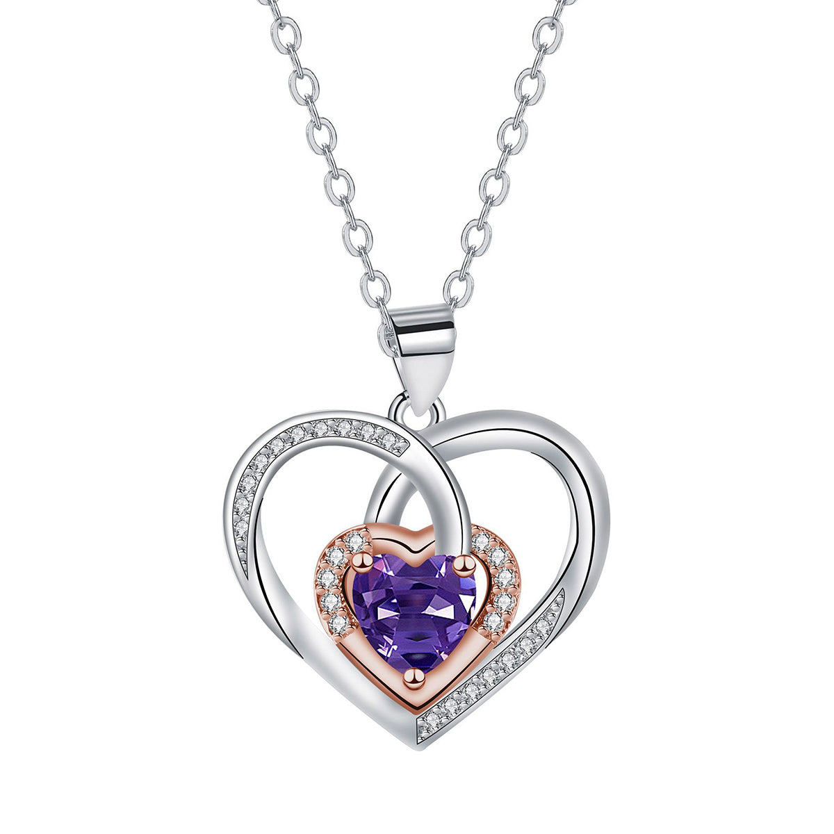 Copper With Silver/Rosegold Plated Heart Pendant Necklace