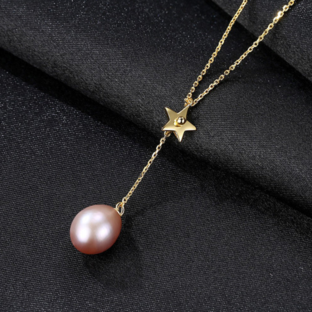 925 Sterling Silver Natural Pearl Drop Necklace Fashion Jewelry Gift for Women Girls