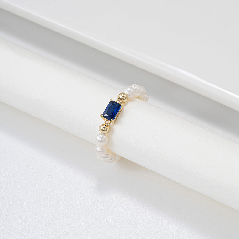 925 Sterling Silver Natural Pearl Ring Fashion Jewelry Gift for Women Girls