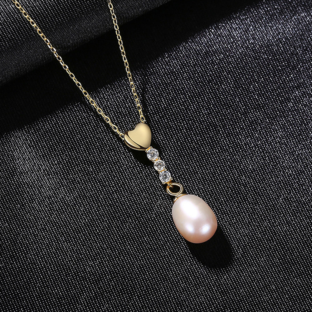 925 Sterling Silver Natural Pearl Drop Necklace Fashion Jewelry Gift for Women Girls
