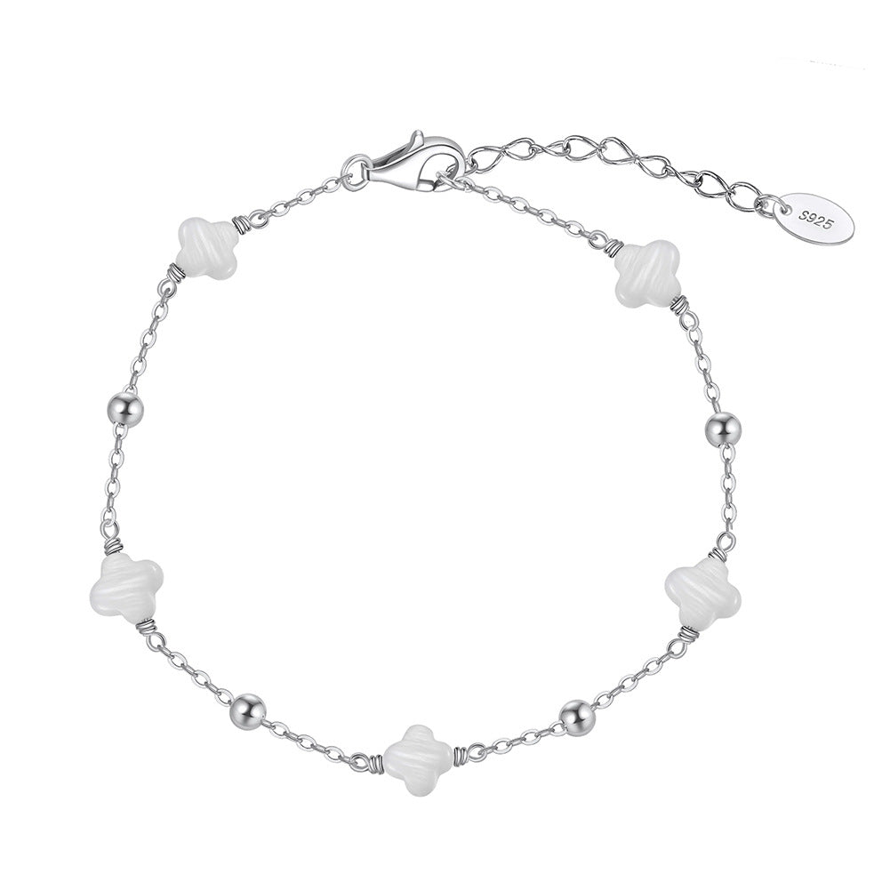 925 Sterling Silver Pearl Bracelet Fashion Jewelry Gift for Women Girls