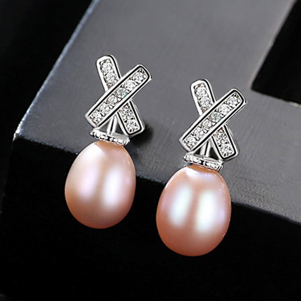 925 Sterling Silver Natural Pearl Drop Earrings Fashion Jewelry Gift for Women Girls