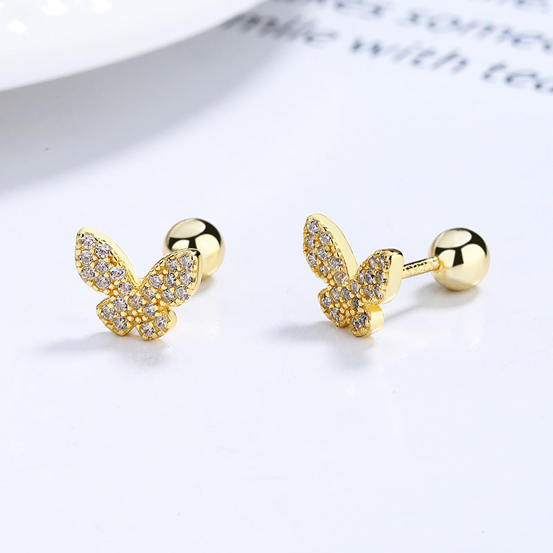 925 Sterling Silver Butterfly Screw Back Stud Earrings