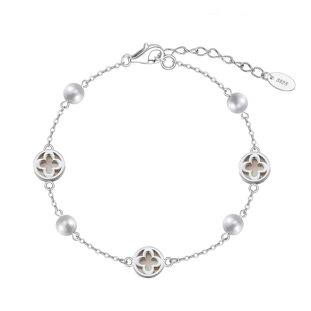 925 Sterling Silver Pearl Bracelet Fashion Jewelry Gift for Women Girls