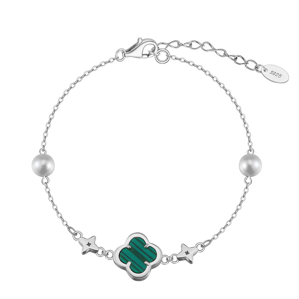 925 Sterling Silver Pearl Bracelet Fashion Jewelry Gift for Women Girls
