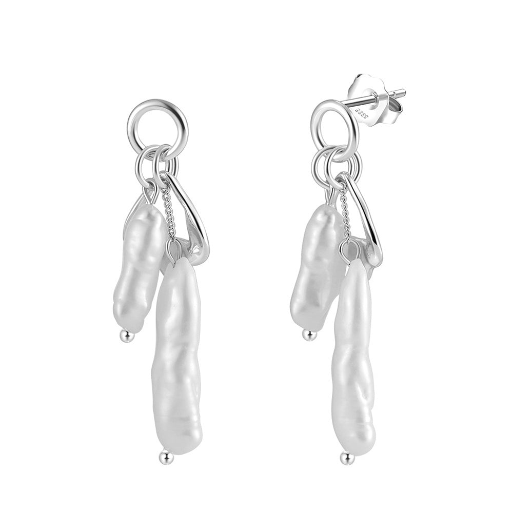 925 Sterling Silver Natural Pearl Earrings Fashion Jewelry Gift for Women Girl