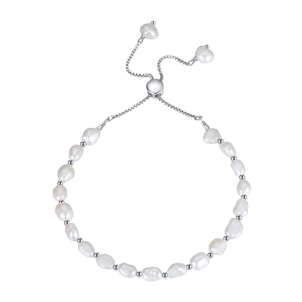 925 Sterling Silver Pearl Bracelet Fashion Jewelry Gift for Women Girls