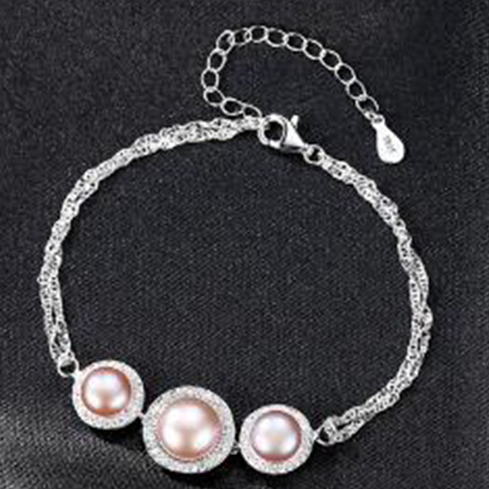 925 Sterling Silver Natural Pearl Bracelet Fashion Jewelry Gift for Women Girls