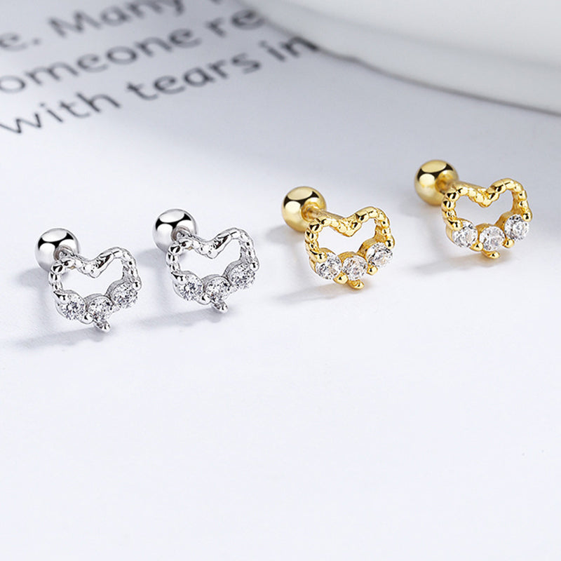 925 Sterling Silver Heart Screw Back Stud Earrings