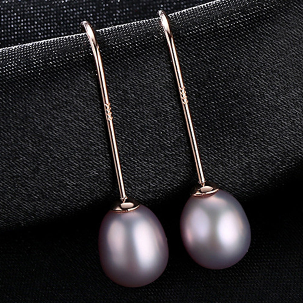925 Sterling Silver Natural Pearl Drop Hook Earrings Fashion Jewelry Gift for Women Girls