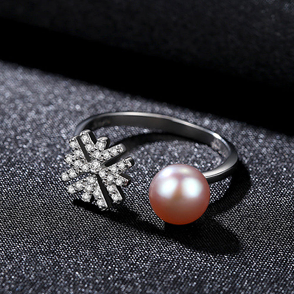 925 Sterling Silver Natural Pearl Ring Fashion Jewelry Gift for Women Girls