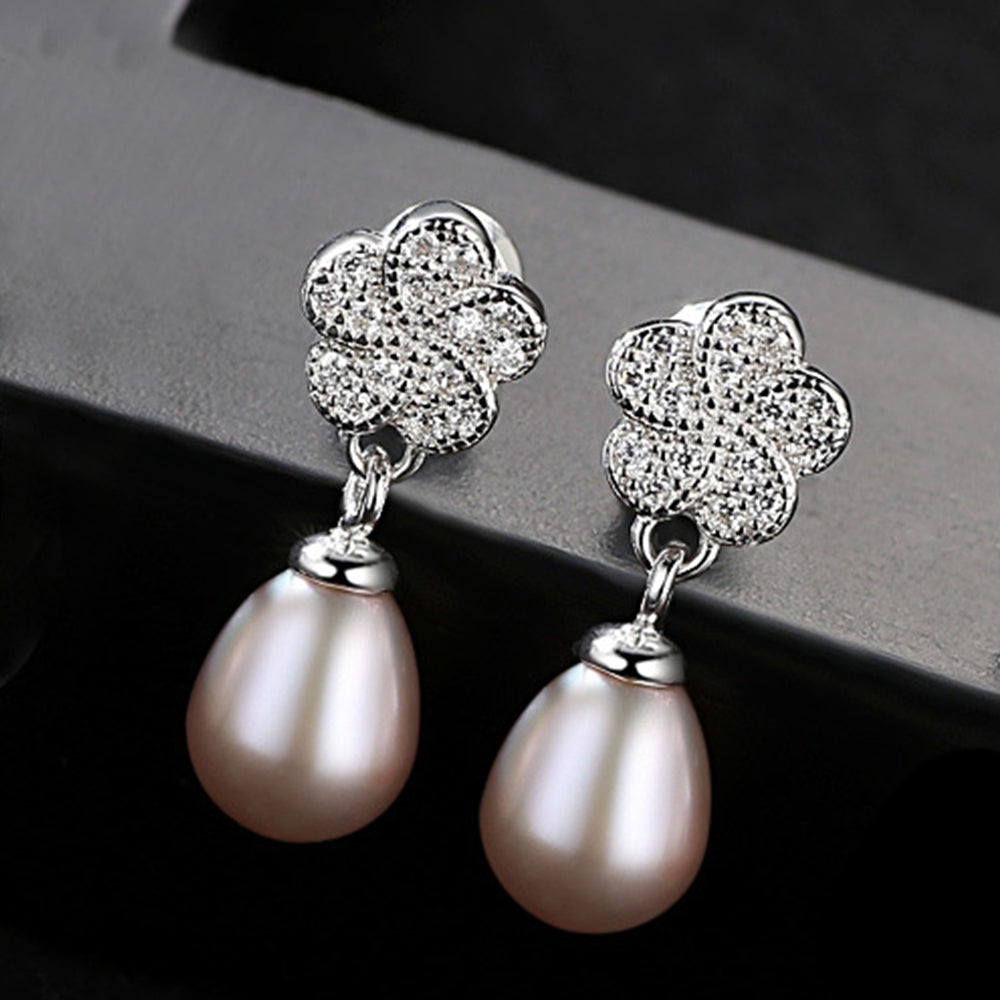 925 Sterling Silver Natural Pearl Drop Earrings Fashion Jewelry Gift for Women Girls