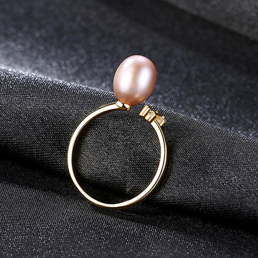 925 Sterling Silver Natural Pearl Ring Fashion Jewelry Gift for Women Girls