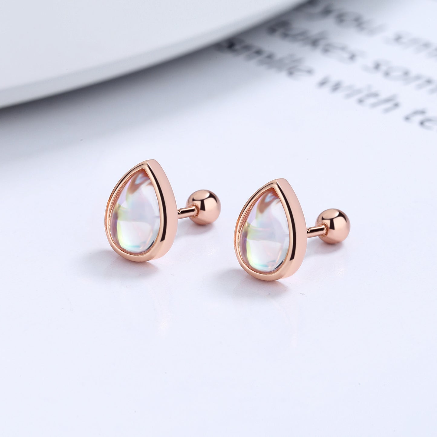 925 Sterling Silver Moonstone Screwed Earrings