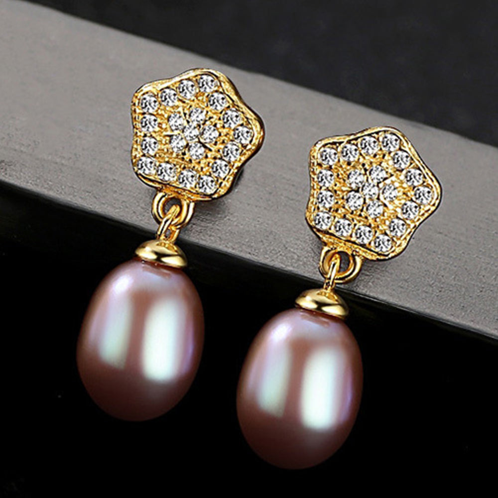 925 Sterling Silver Natural Pearl Long Drop Earrings Fashion Jewelry Gift for Women Girls