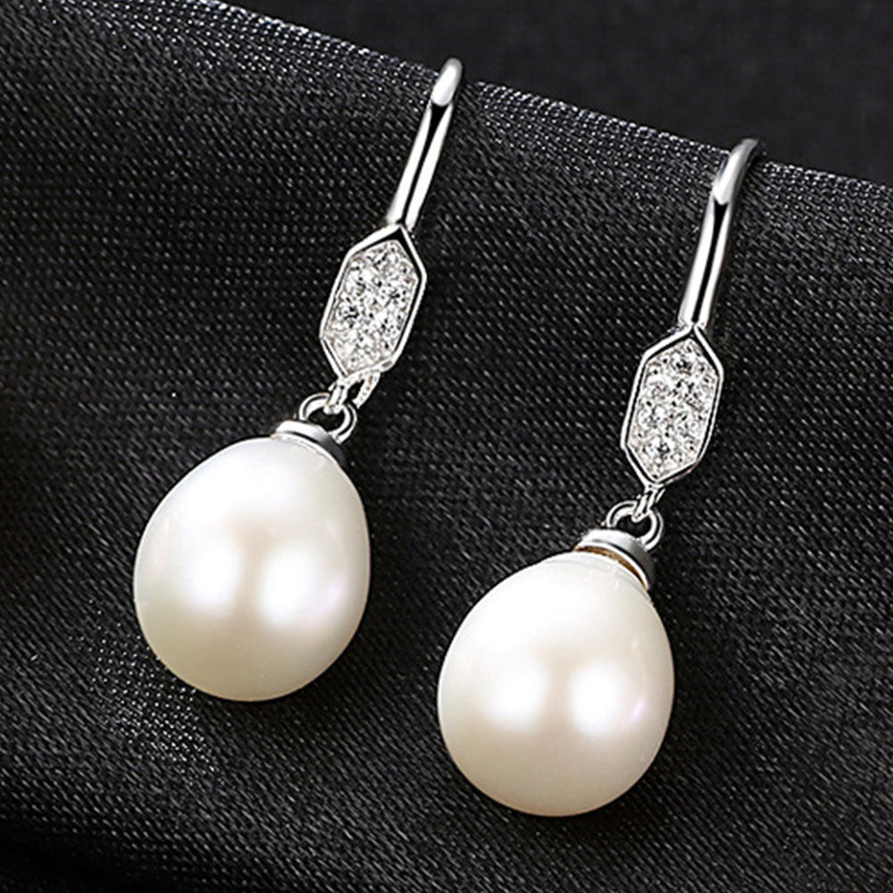 Pendientes colgantes de perla natural de plata de ley 925, joyería de moda, regalo para mujeres y niñas.