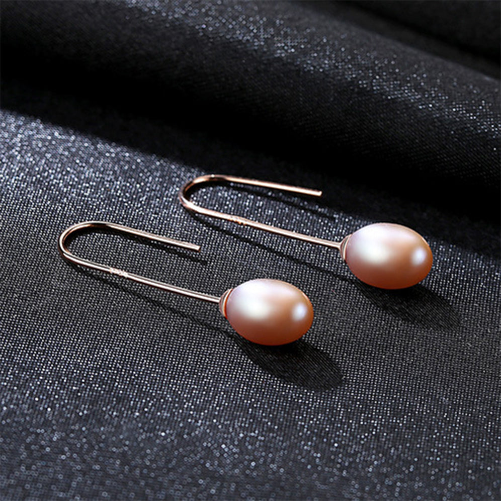 925 Sterling Silver Natural Pearl Long Drop Earrings Fashion Jewelry Gift for Women Girls