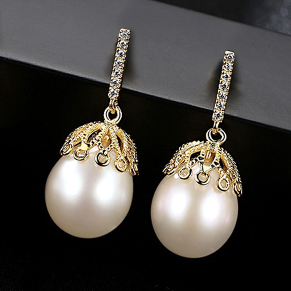 925 Sterling Silver Natural Pearl Drop Earrings Fashion Jewelry Gift for Women Girls
