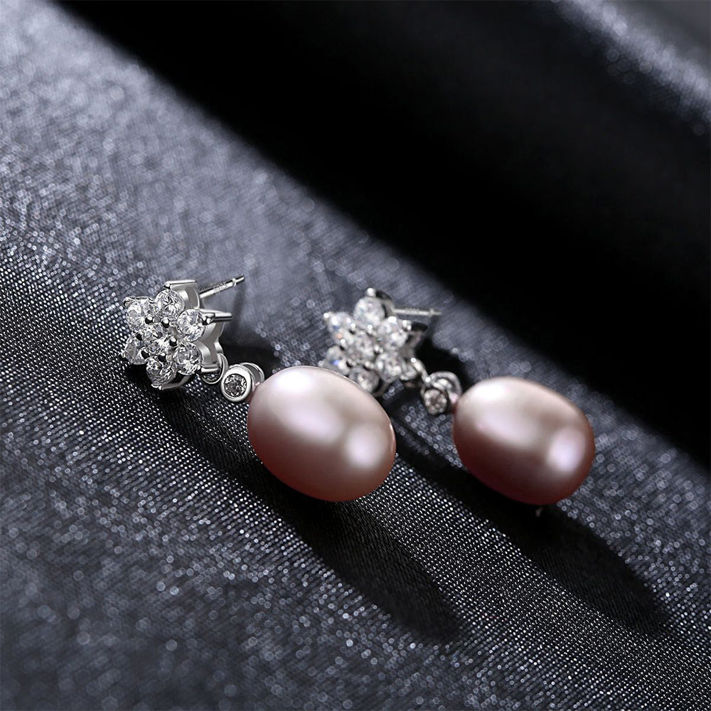 925 Sterling Silver Natural Pearl Drop Earrings Fashion Jewelry Gift for Women Girls