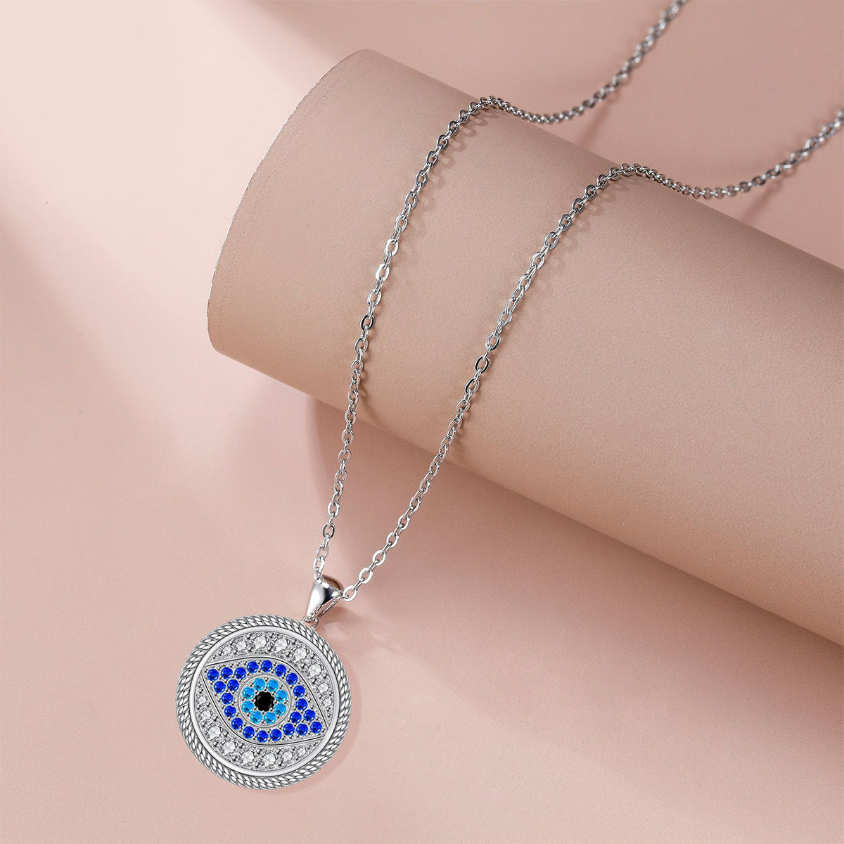 Copper With Silver Plated Evil Eye Pendant Necklace