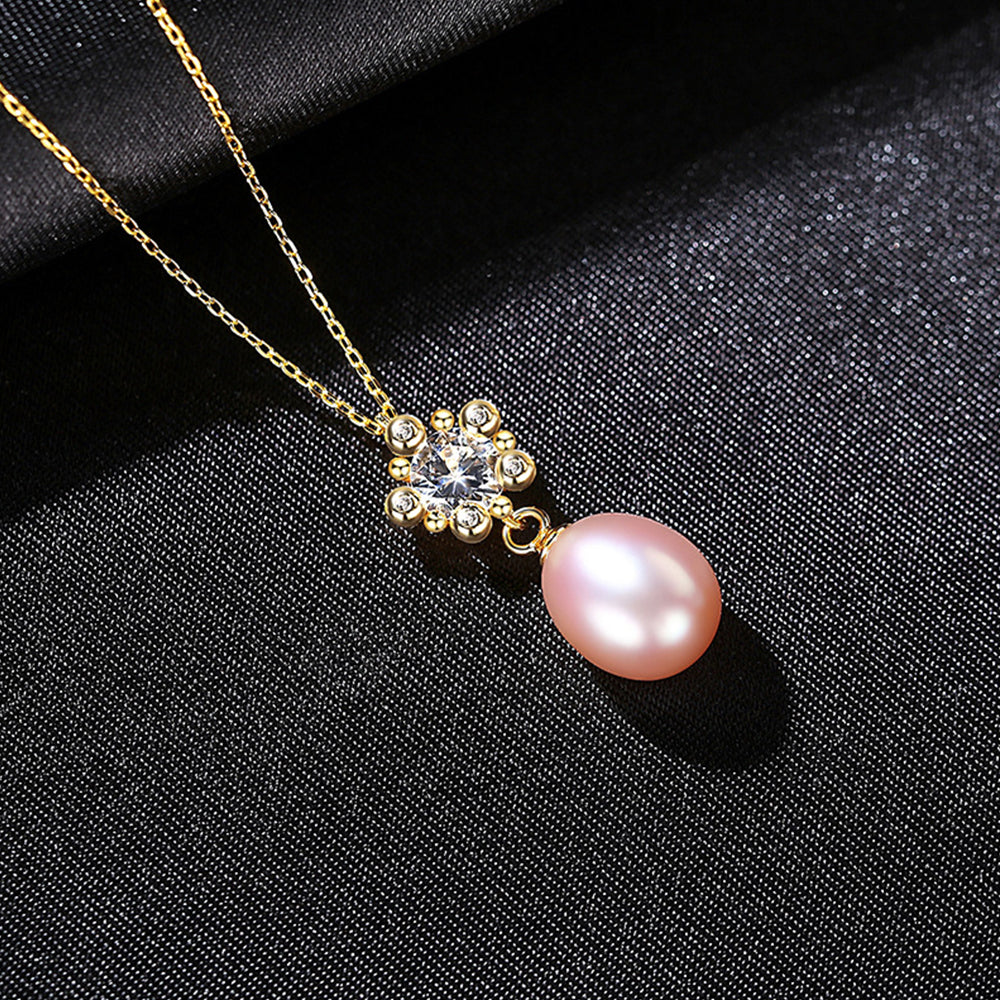 925 Sterling Silver Natural Pearl Drop Necklace Fashion Jewelry Gift for Women Girls