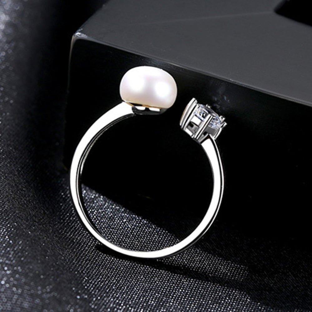925 Sterling Silver Natural Pearl Ring Fashion Jewelry Gift for Women Girls