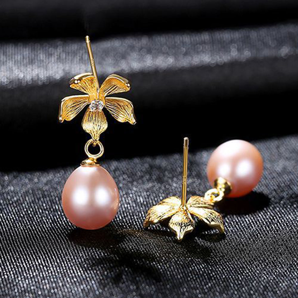 Pendientes colgantes de perla natural de plata de ley 925, joyería de moda, regalo para mujeres y niñas.