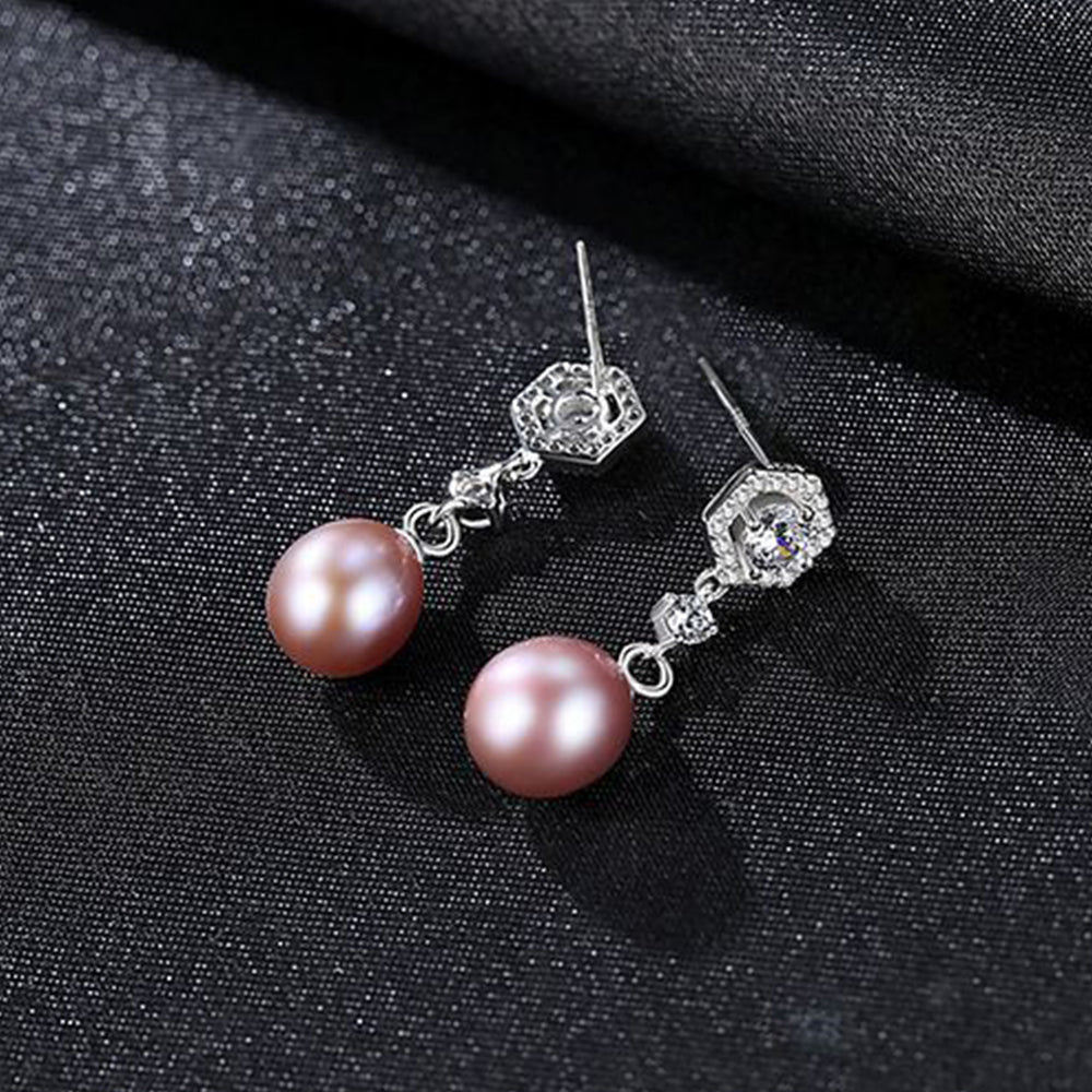 925 Sterling Silver Natural Pearl Drop Earrings Fashion Jewelry Gift for Women Girls