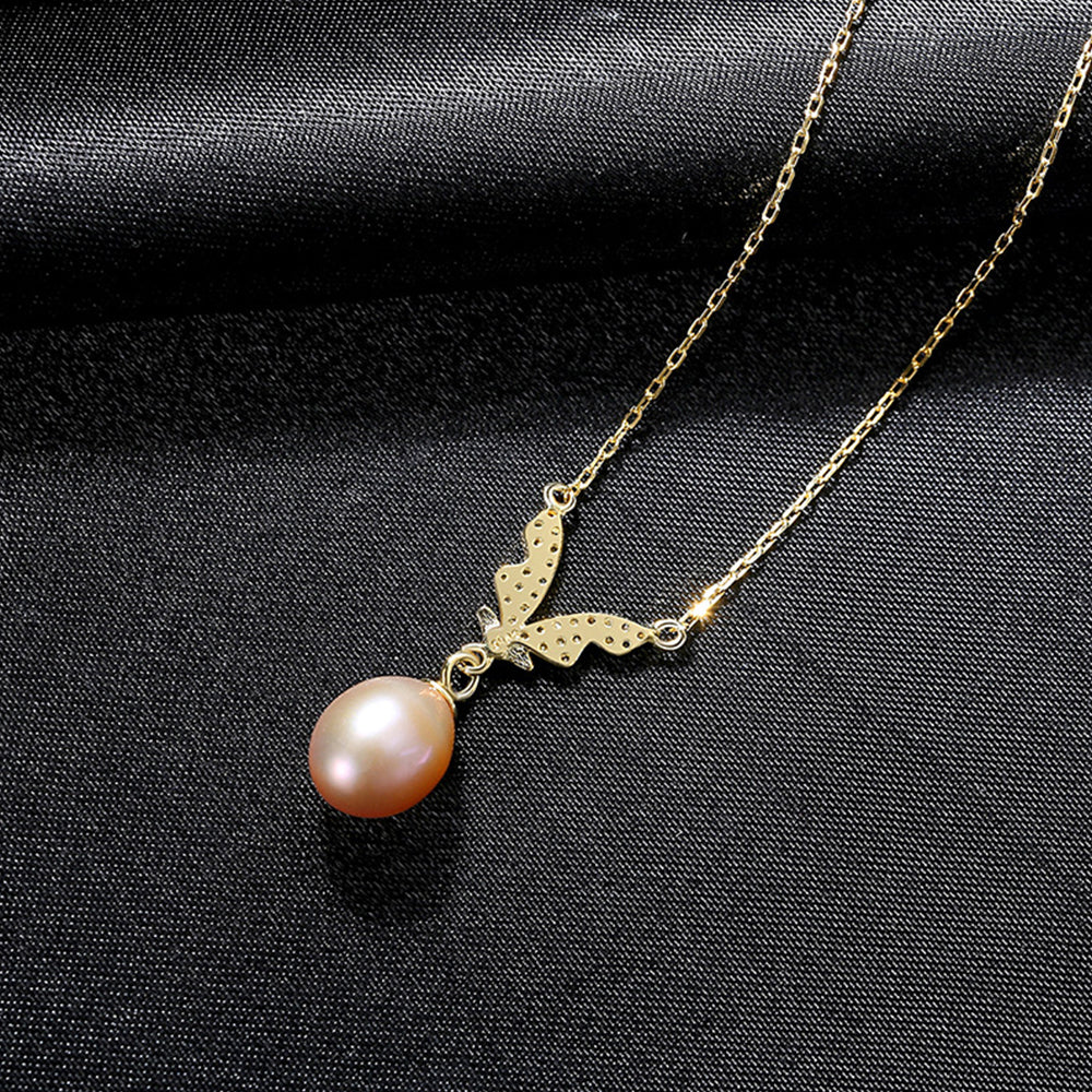 925 Sterling Silver Natural Pearl Drop Necklace Fashion Jewelry Gift for Women Girls