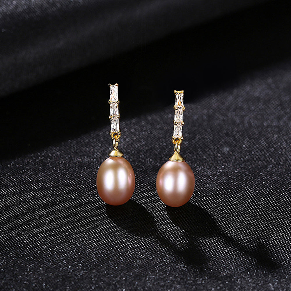 925 Sterling Silver Natural Pearl Drop Earrings Fashion Jewelry Gift for Women Girls