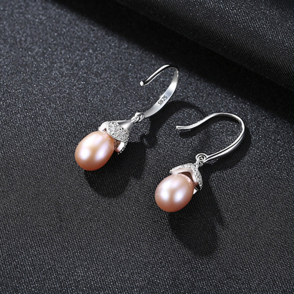 Pendientes colgantes de perla natural de plata de ley 925, joyería de moda, regalo para mujeres y niñas.