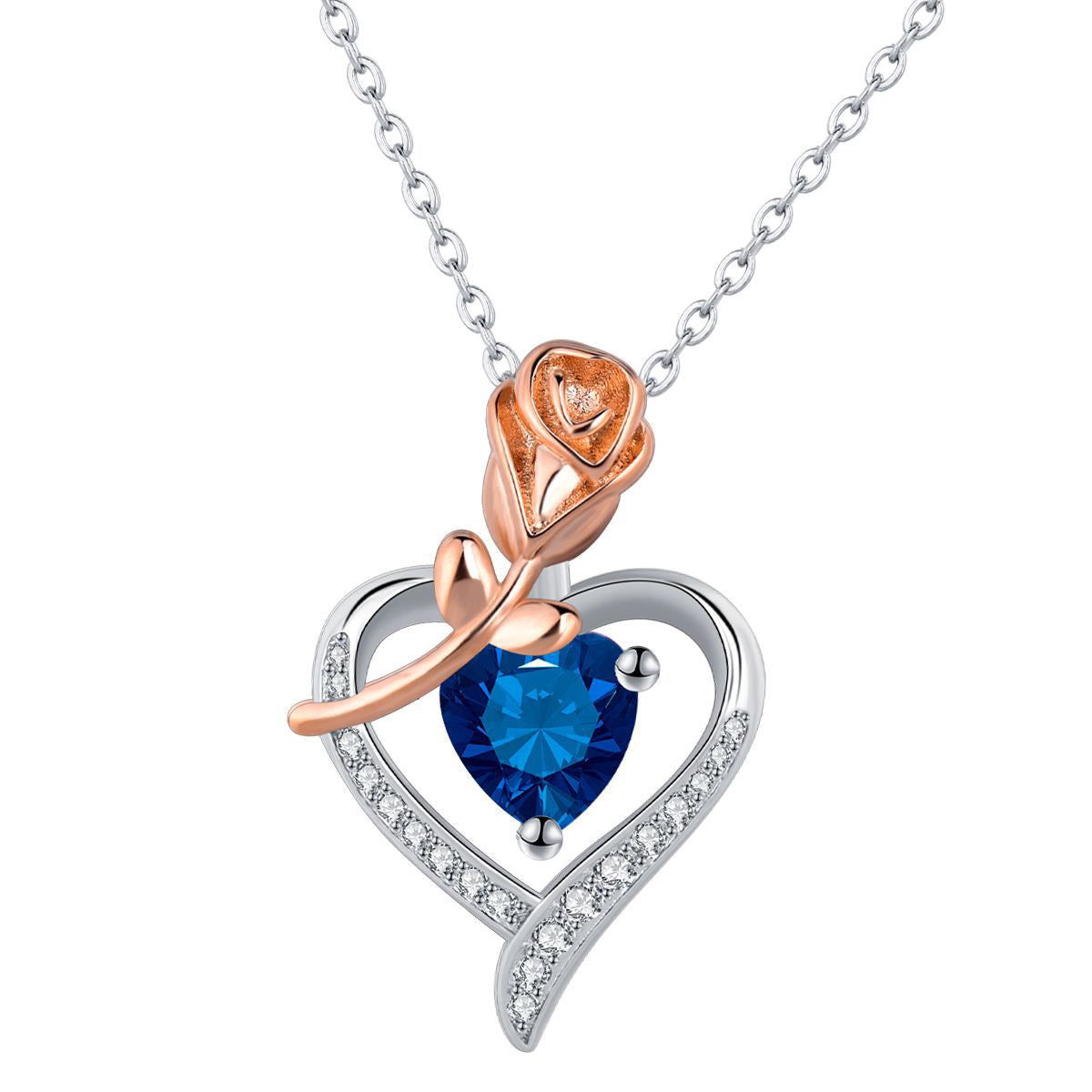 Copper With Silver/Rosegold Plated Heart Rose Pendant Necklace