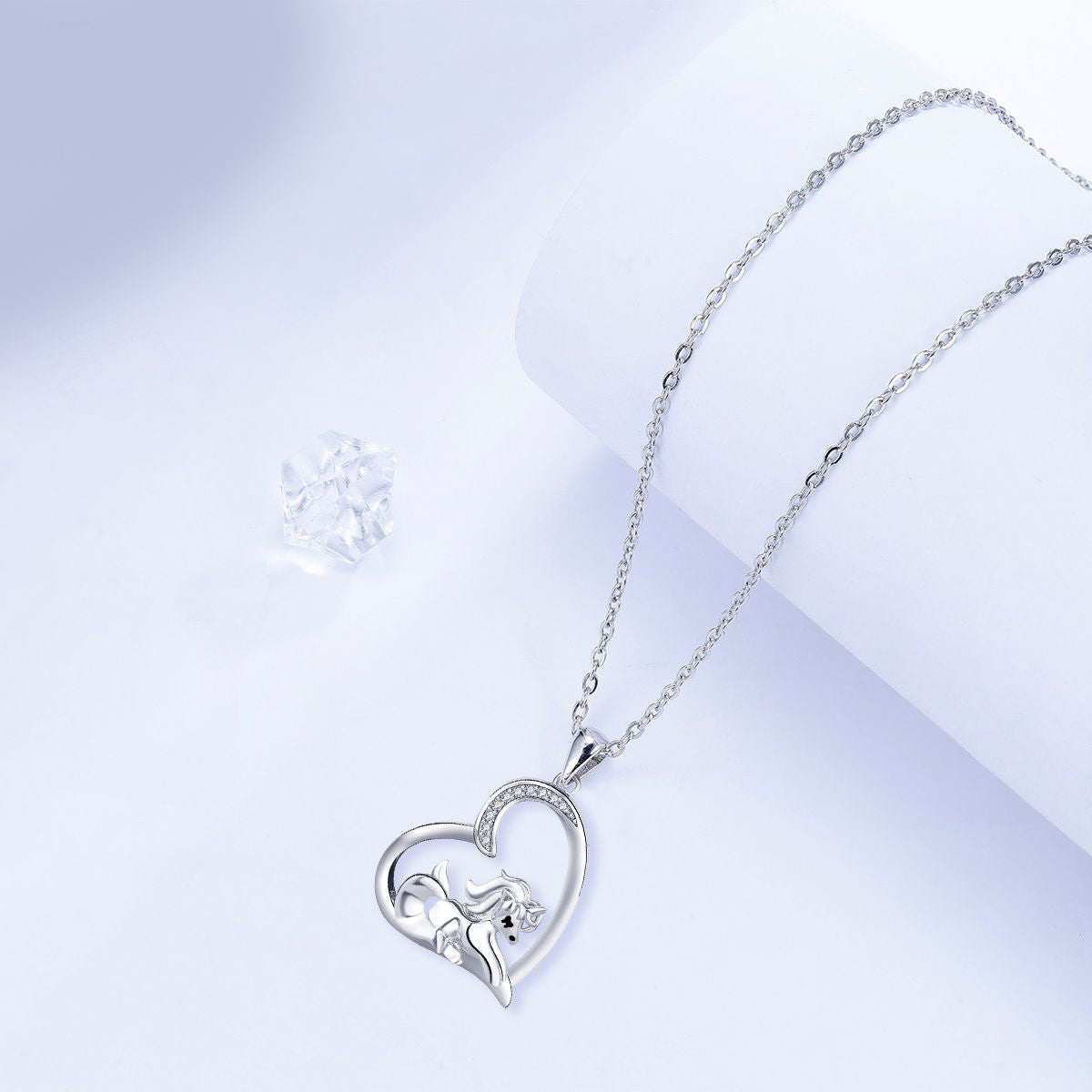 Copper With Silver Plated Heart Unicorn Pendant Necklace for Women