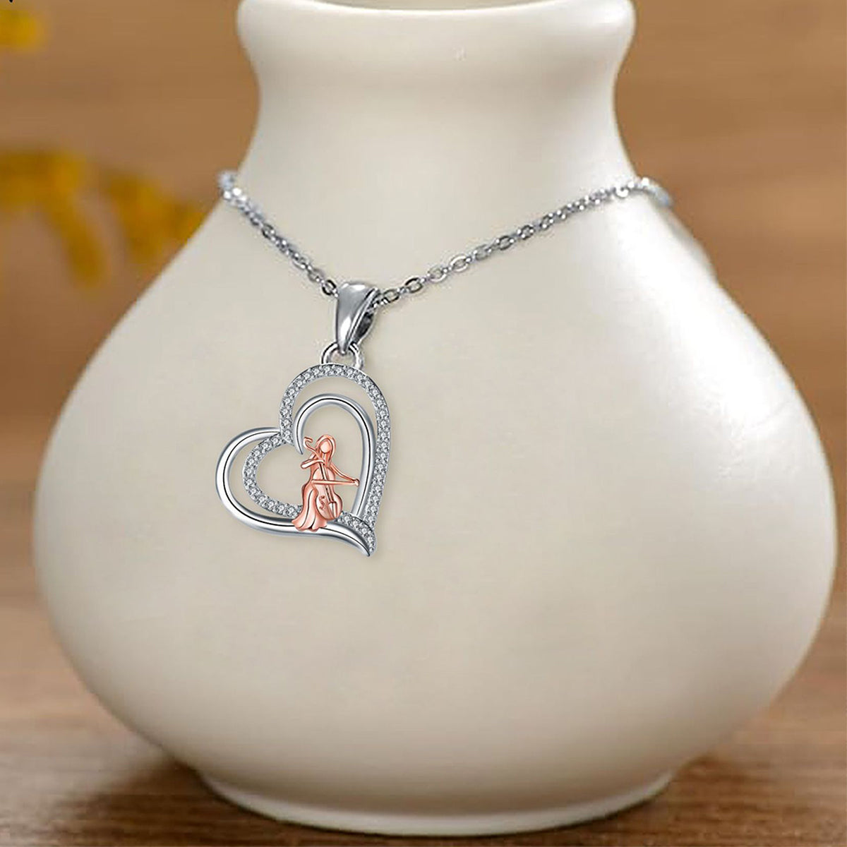 Copper With Silver/Rosegold Plated Heart Pendant Necklace