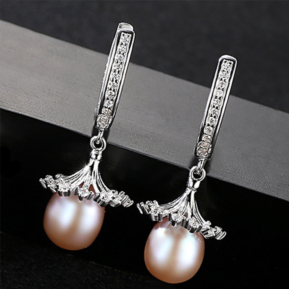 925 Sterling Silver Natural Pearl Drop Huggie Earrings Fashion Jewelry Gift for Women Girls