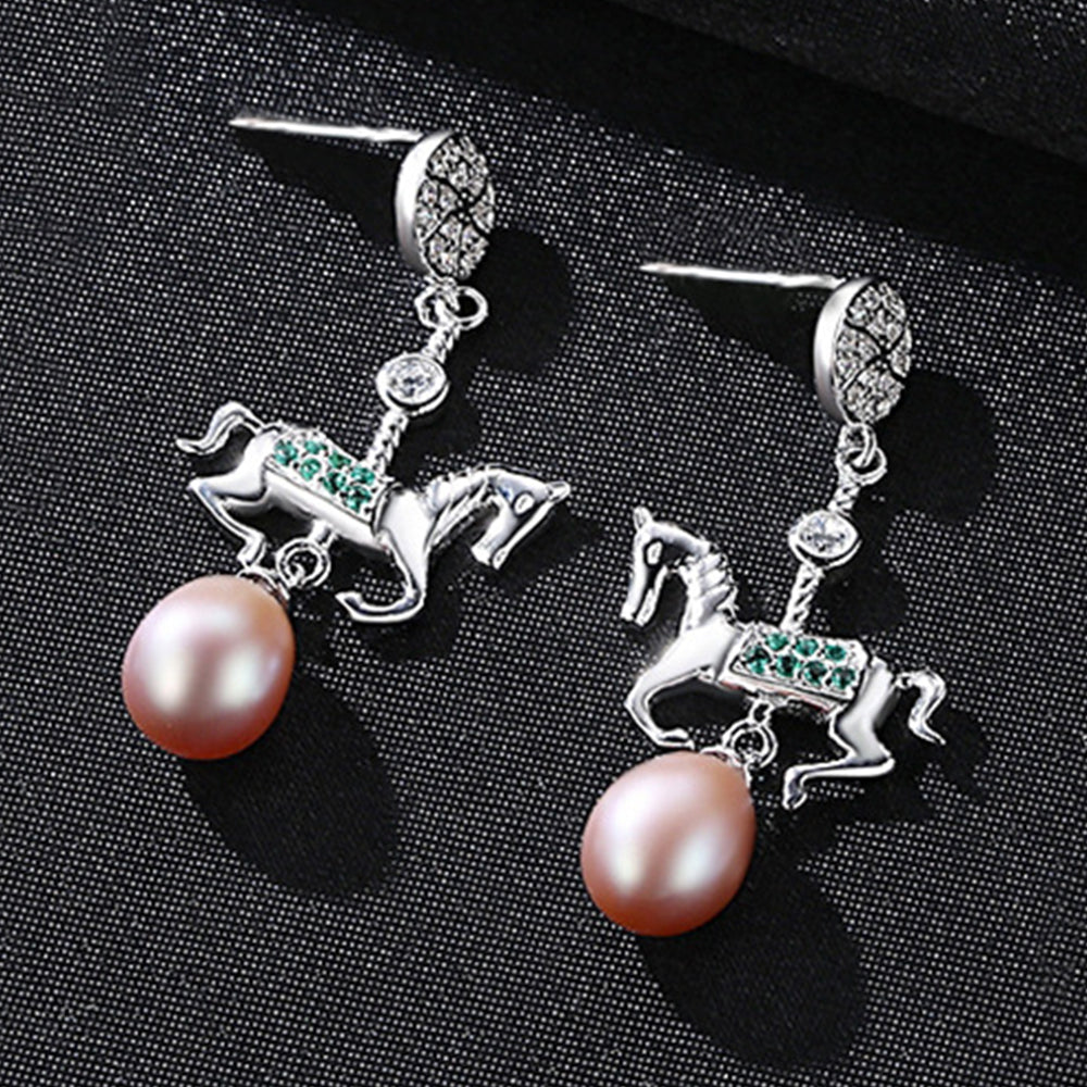 Pendientes largos de perla natural en plata de ley 925, joyería de moda, regalo para mujeres y niñas.