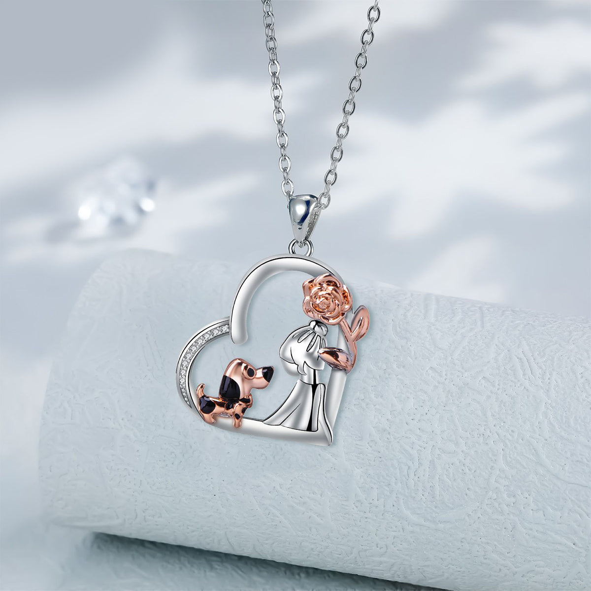 Copper With Silver/Rosegold Plated Dog and Girl Stars Pendant Necklace