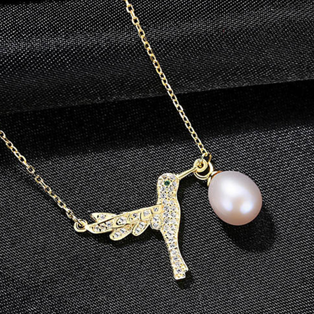 925 Sterling Silver Natural Pearl Drop Necklace Fashion Jewelry Gift for Women Girls