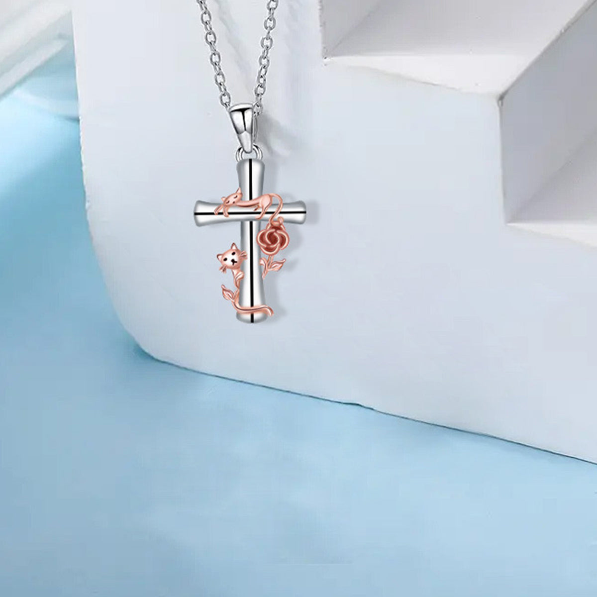 Copper With Silver/Rosegold Plated Cross Pendant Necklace