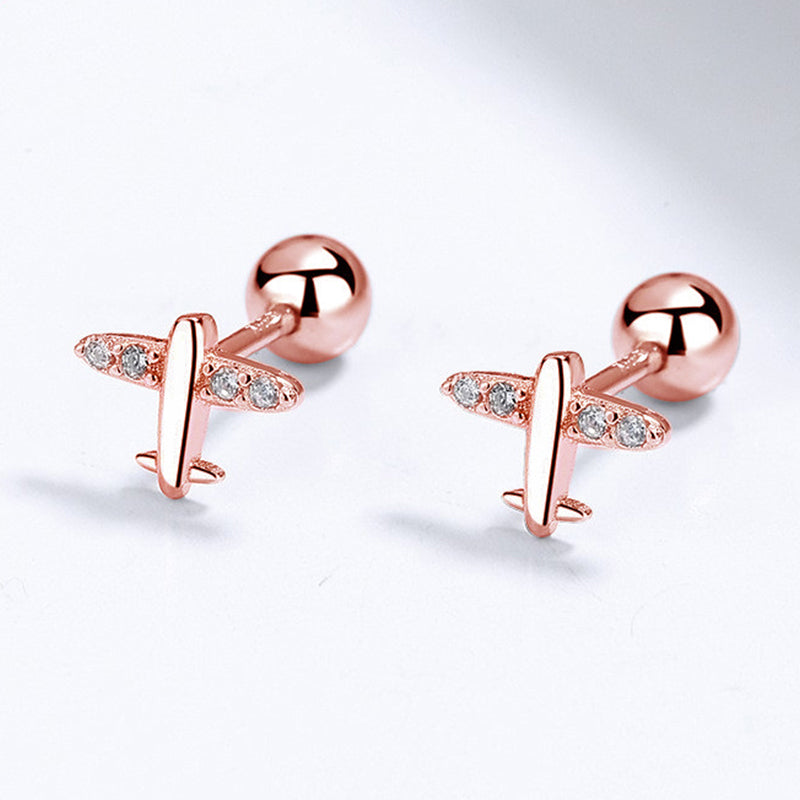 925 Sterling Silver Airplane Screw Back Stud Earrings