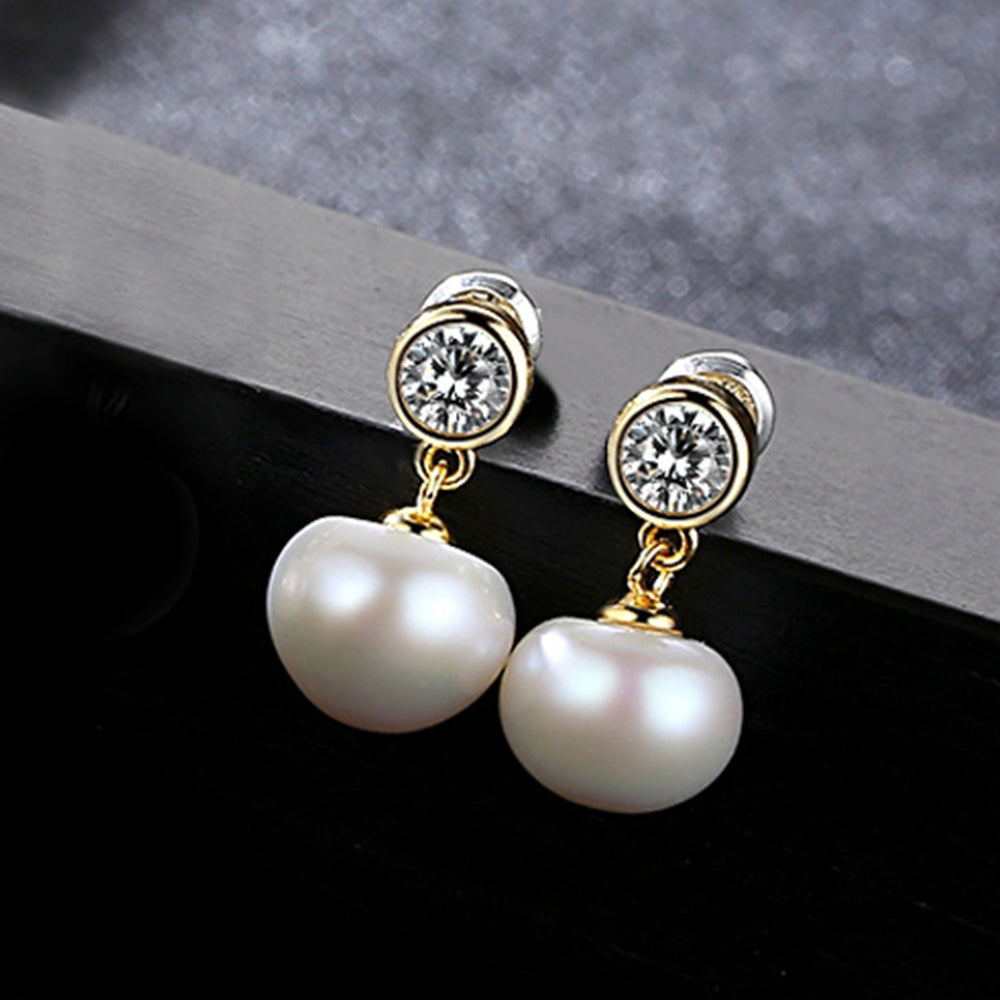 925 Sterling Silver Natural Pearl Drop Earrings Fashion Jewelry Gift for Women Girls