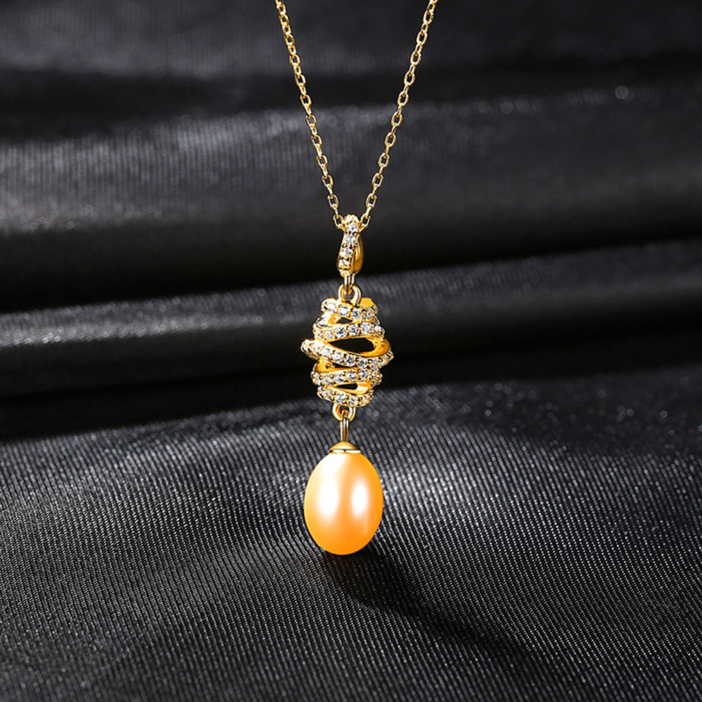 925 Sterling Silver Natural Pearl Drop Necklace Fashion Jewelry Gift for Women Girls