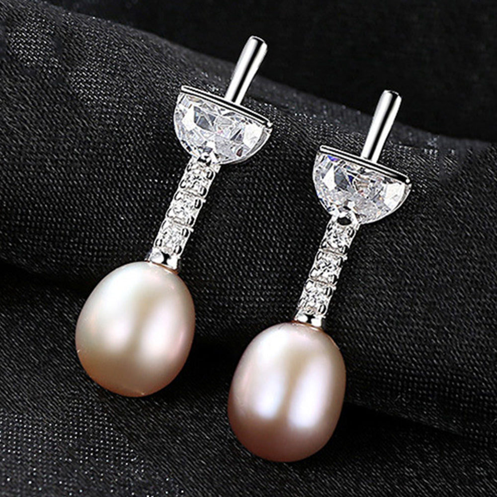 925 Sterling Silver Natural Pearl Drop Earrings Fashion Jewelry Gift for Women Girls