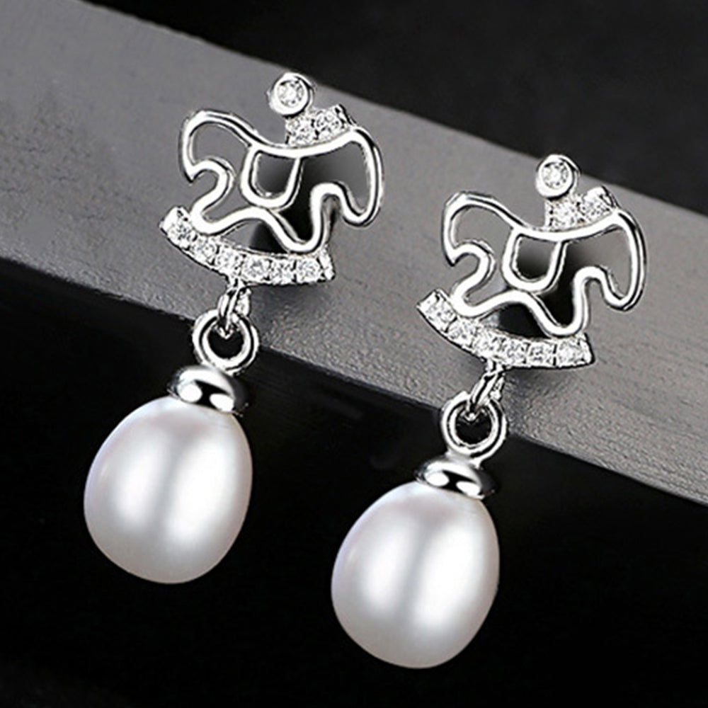 925 Sterling Silver Natural Pearl Drop Earrings Fashion Jewelry Gift for Women Girls